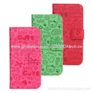 Embossed Carton Pattern Leather Case with Credit Card Slot and Holder, for iPhone 5/5S, Manufacturer